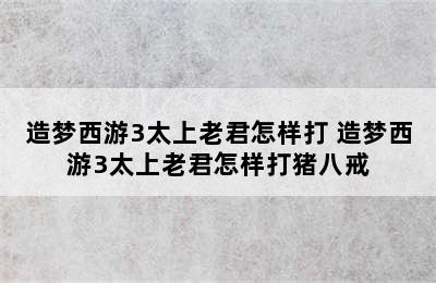 造梦西游3太上老君怎样打 造梦西游3太上老君怎样打猪八戒